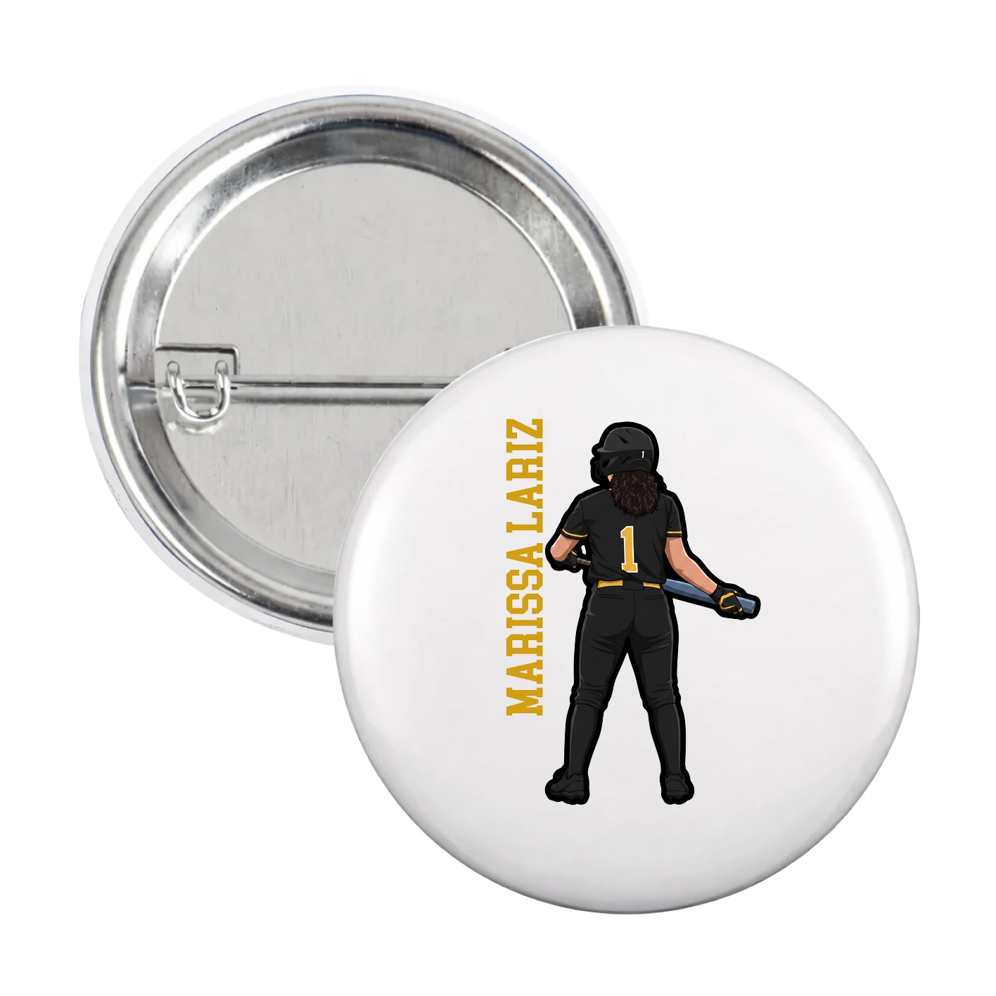 Game Day Button — Name Vertical in White