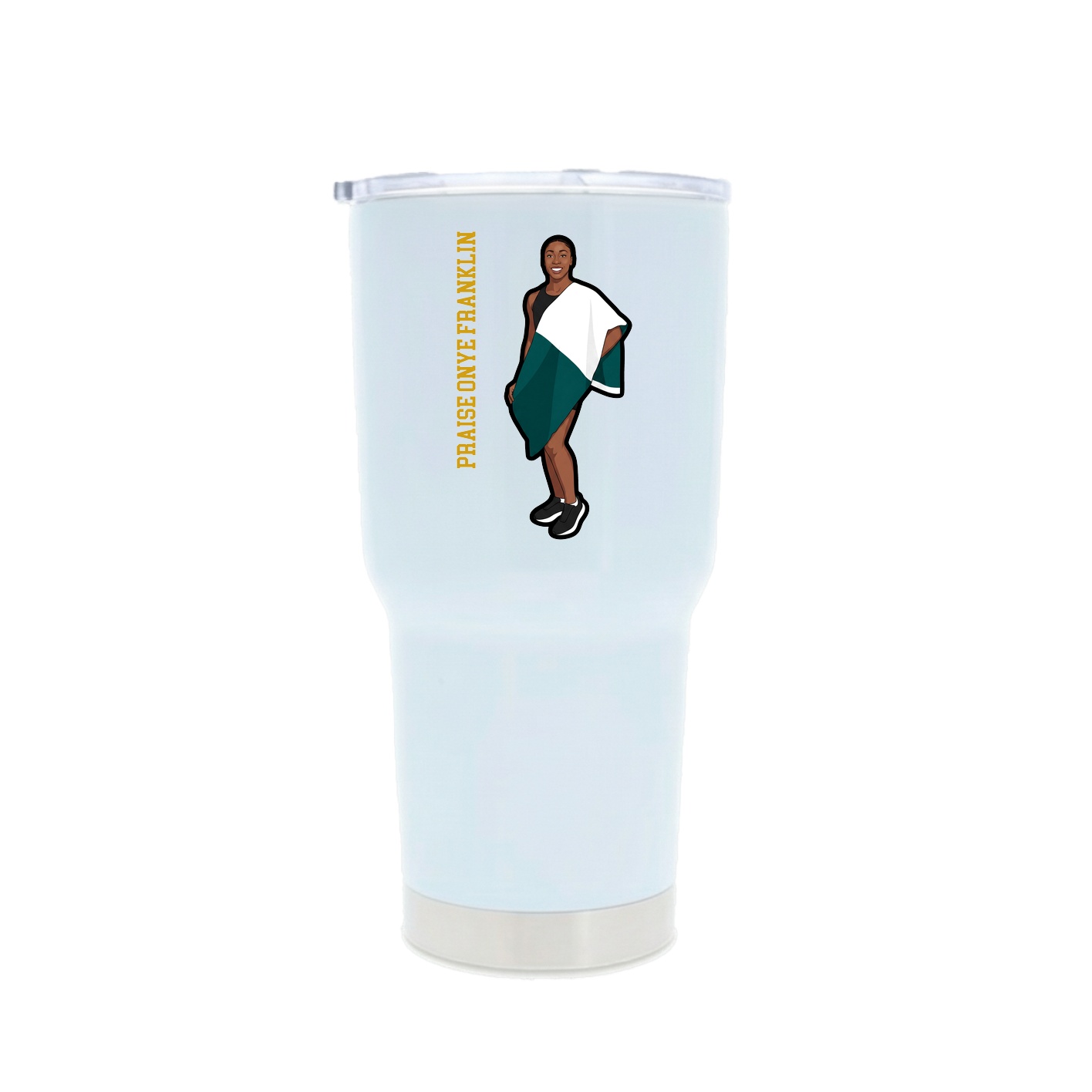 30oz Stainless Steel Tumbler — Name Vertical in White