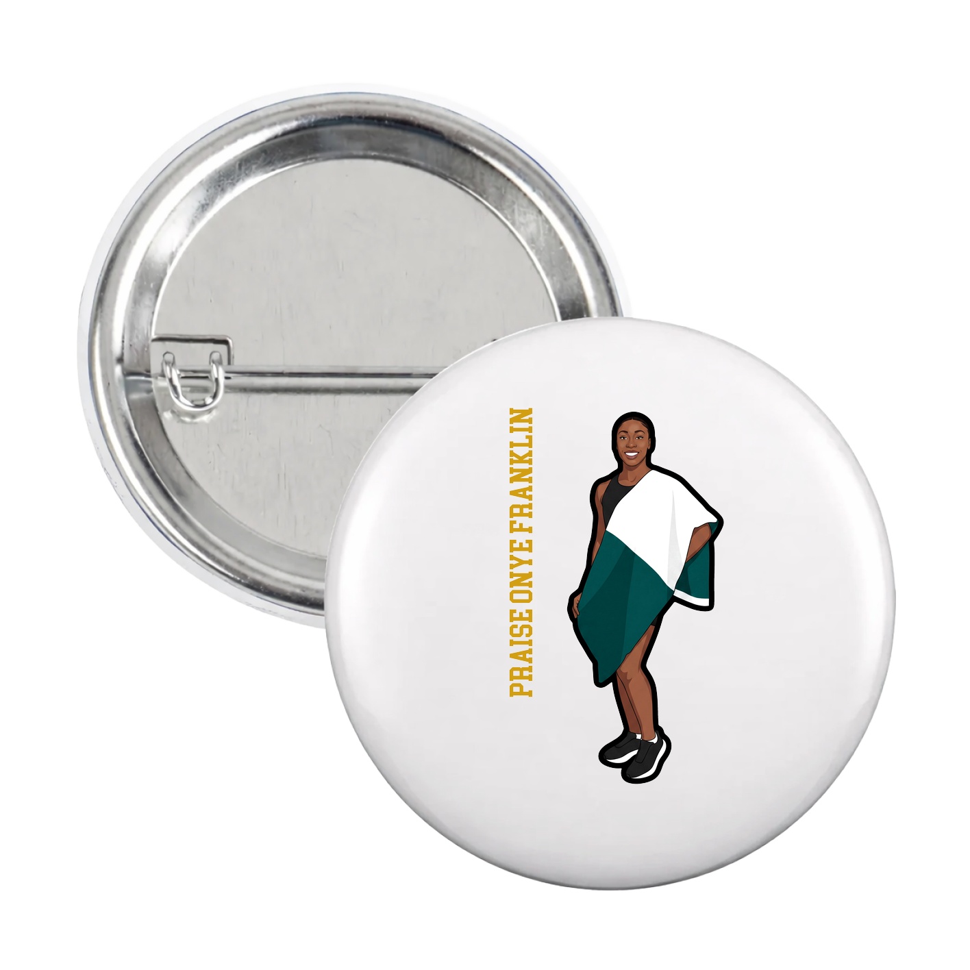 Game Day Button — Name Vertical in White