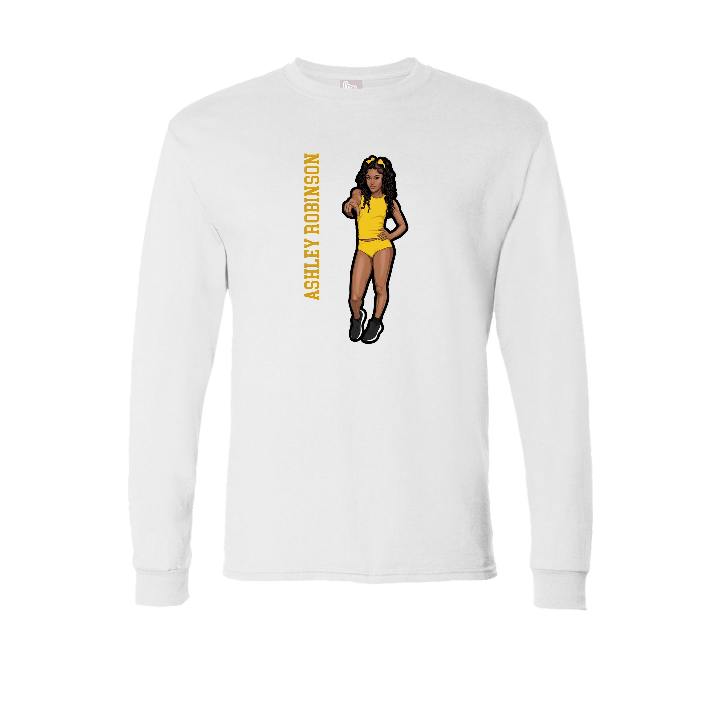 Long Sleeve Tee — Name Vertical in White
