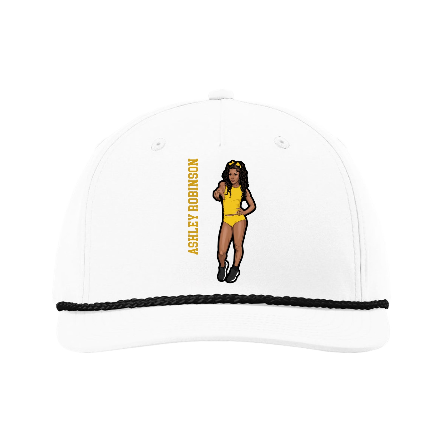 Five-Panel Classic Rope Cap — Name Vertical in White