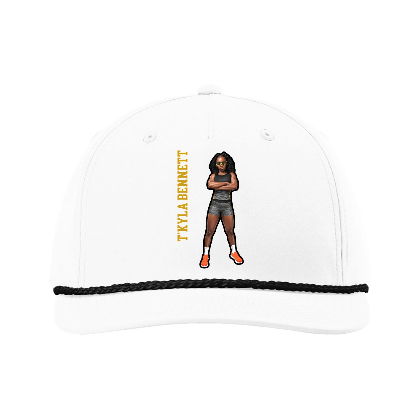 Five-Panel Classic Rope Cap — Name Vertical in White
