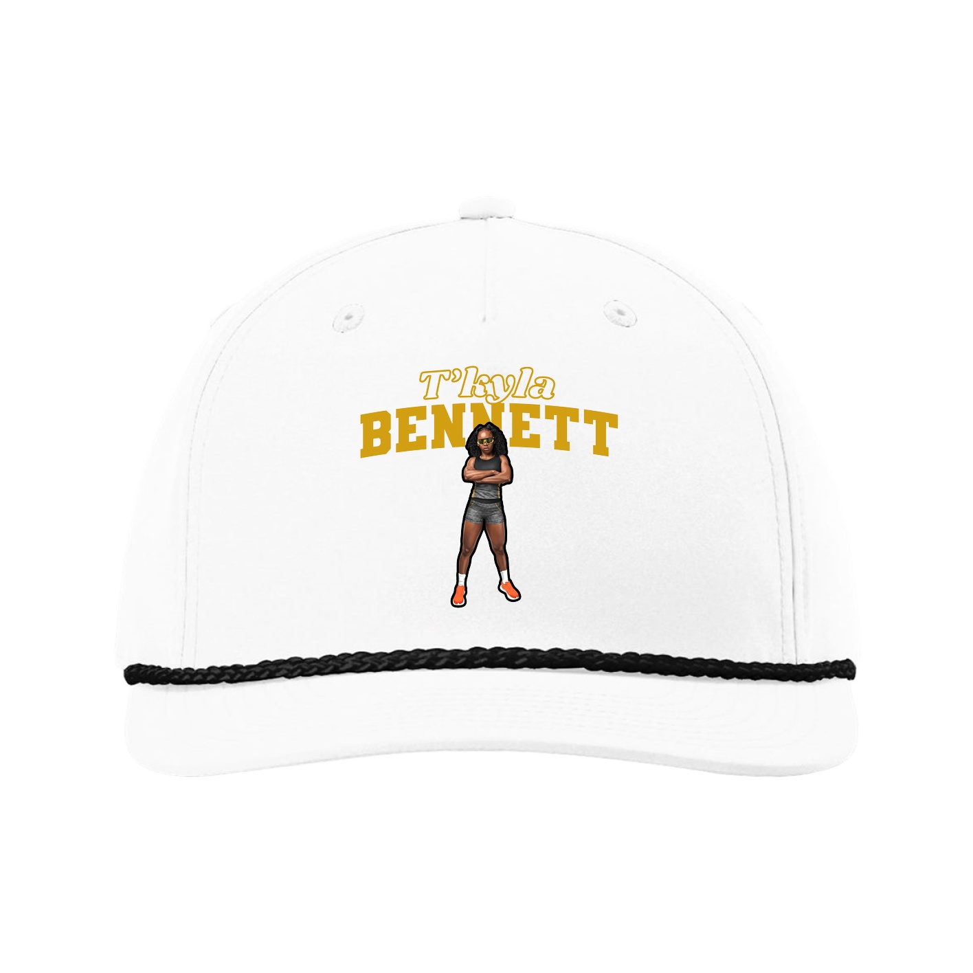 Five-Panel Classic Rope Cap — Name Arch in White