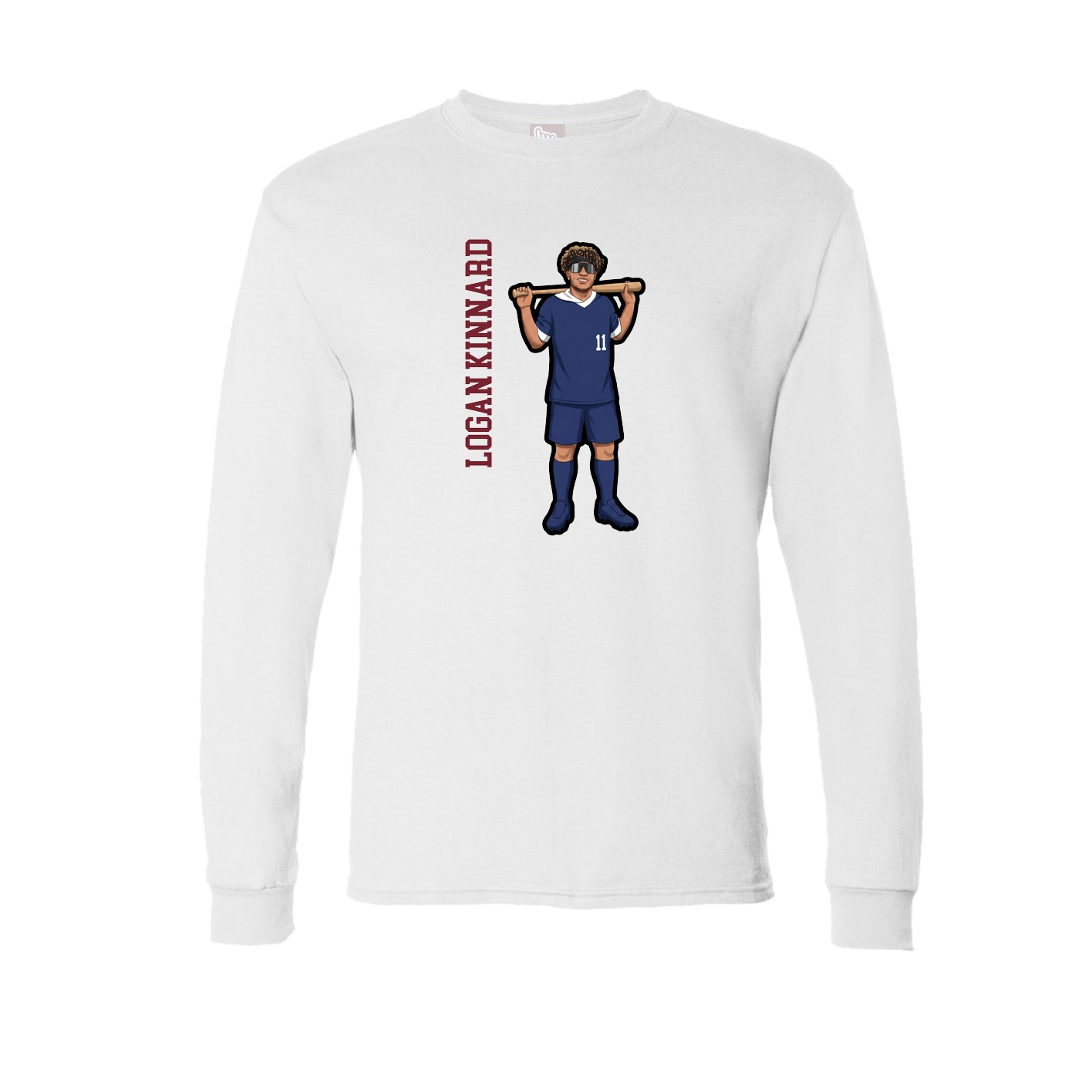 Long Sleeve Tee — Name Vertical in White