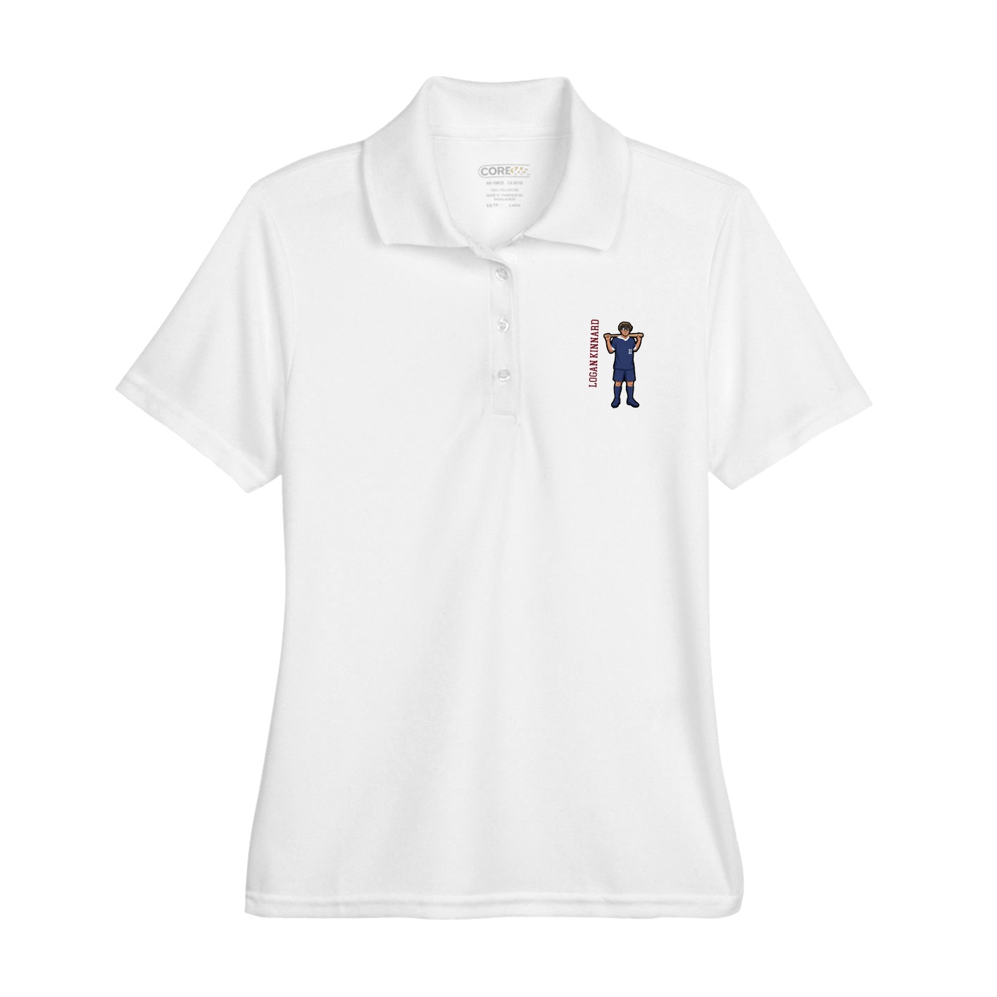 Womens Performance Polo — Name Vertical in White
