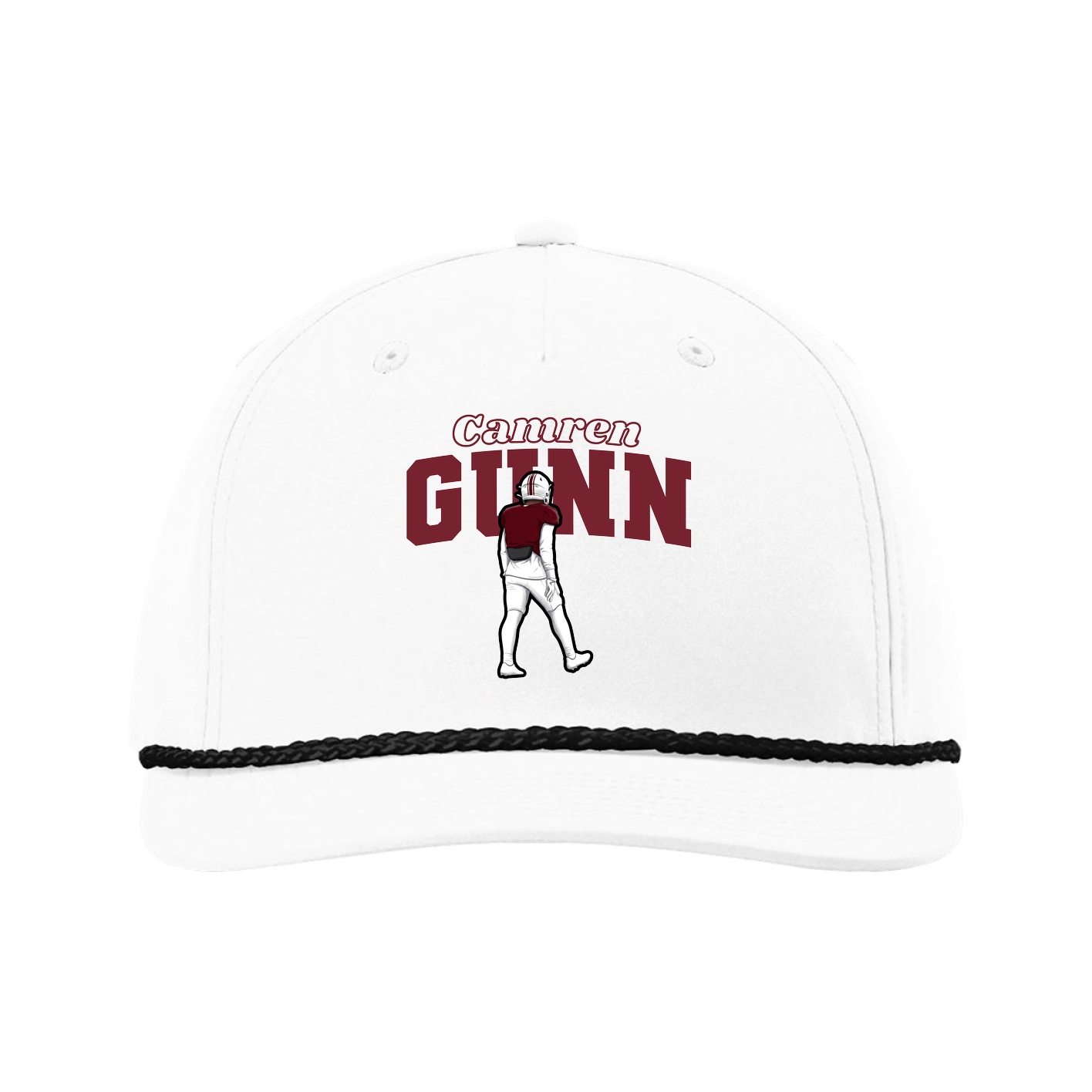 Five-Panel Classic Rope Cap — Name Arch in White