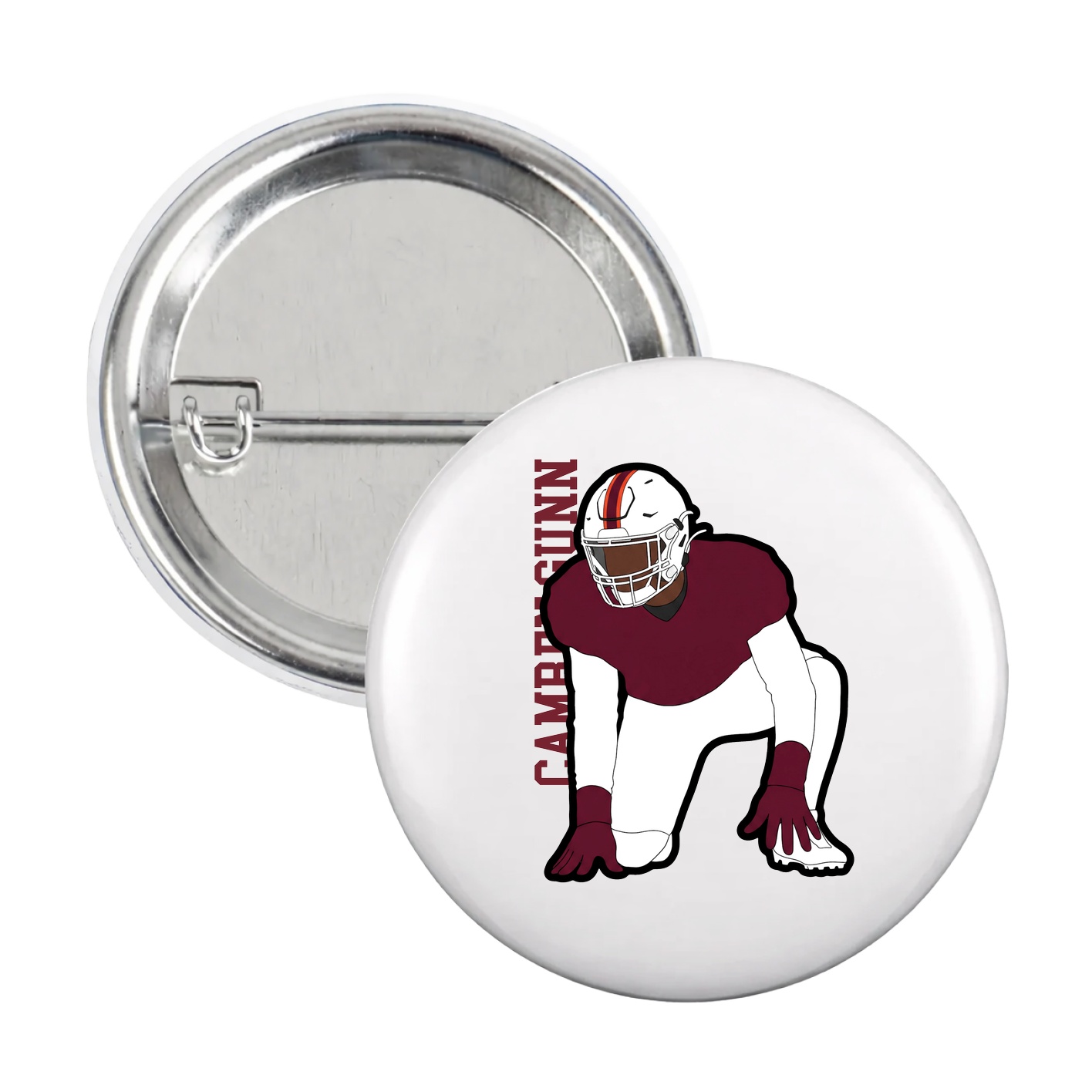 Game Day Button — Name Vertical in White