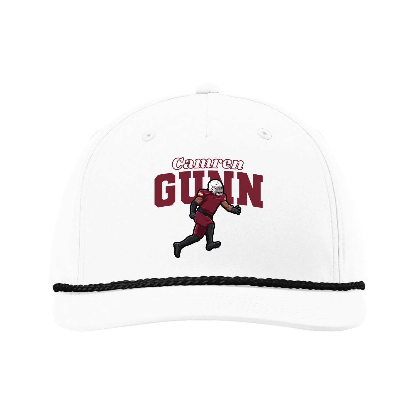 Five-Panel Classic Rope Cap — Name Arch in White