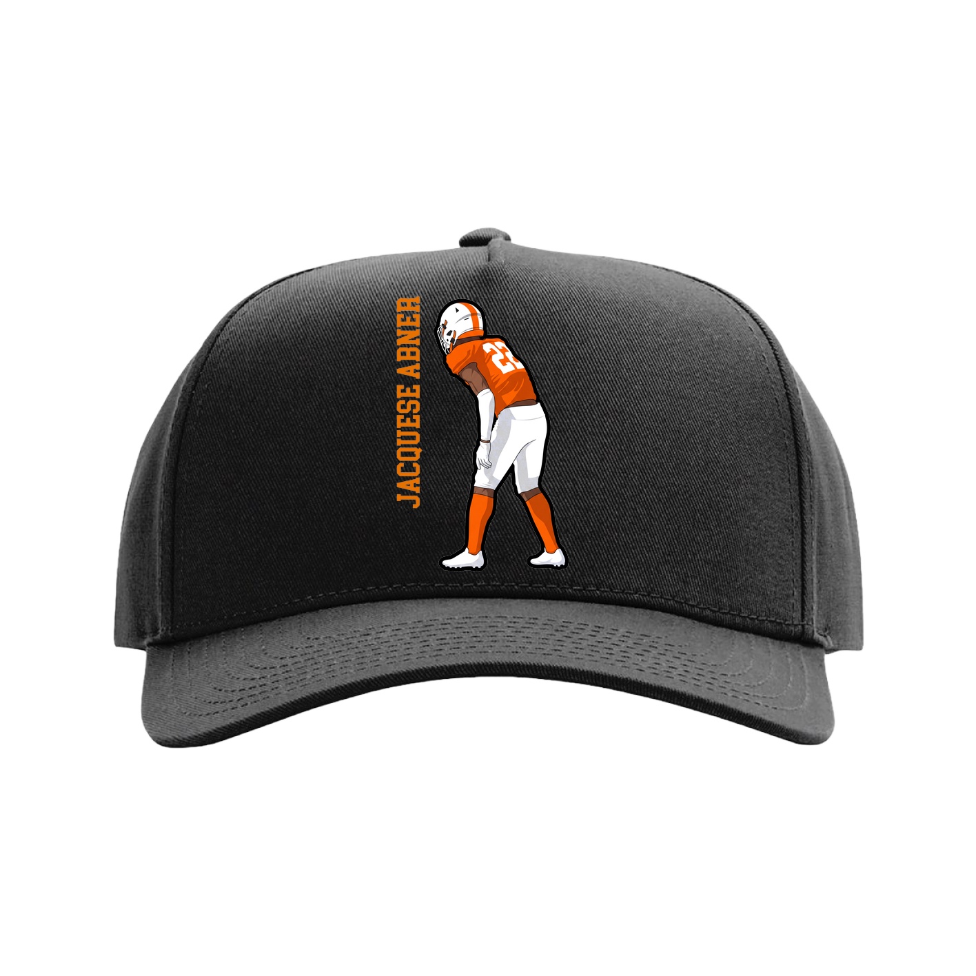 Full Fabric Five-Panel Champ Cap — Name Vertical in Black