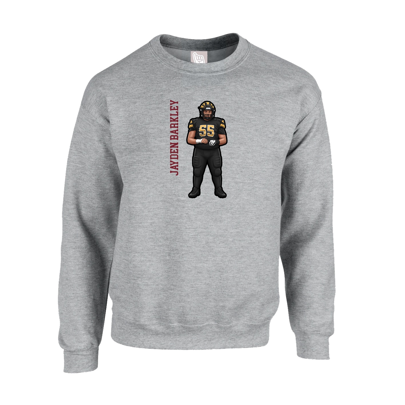 Fleece Crew — Name Vertical in Grey