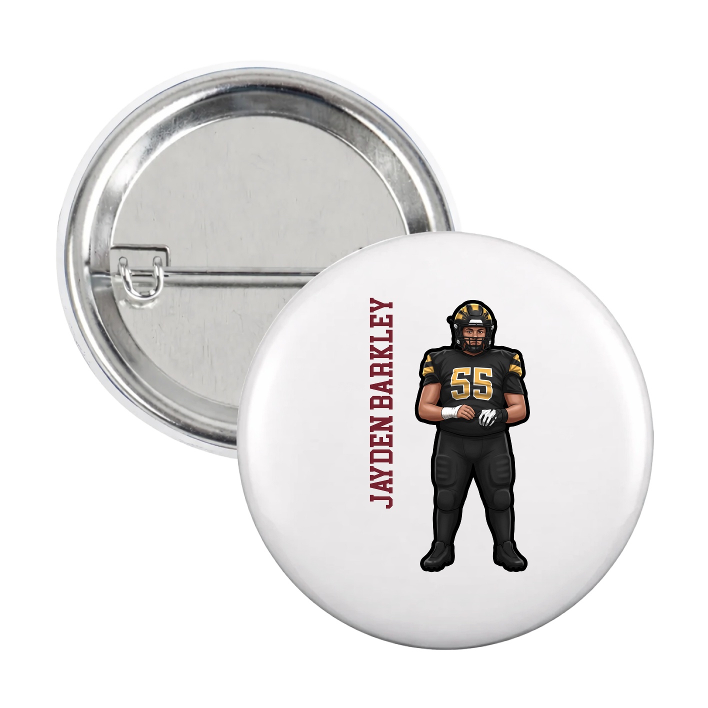 Game Day Button — Name Vertical in White