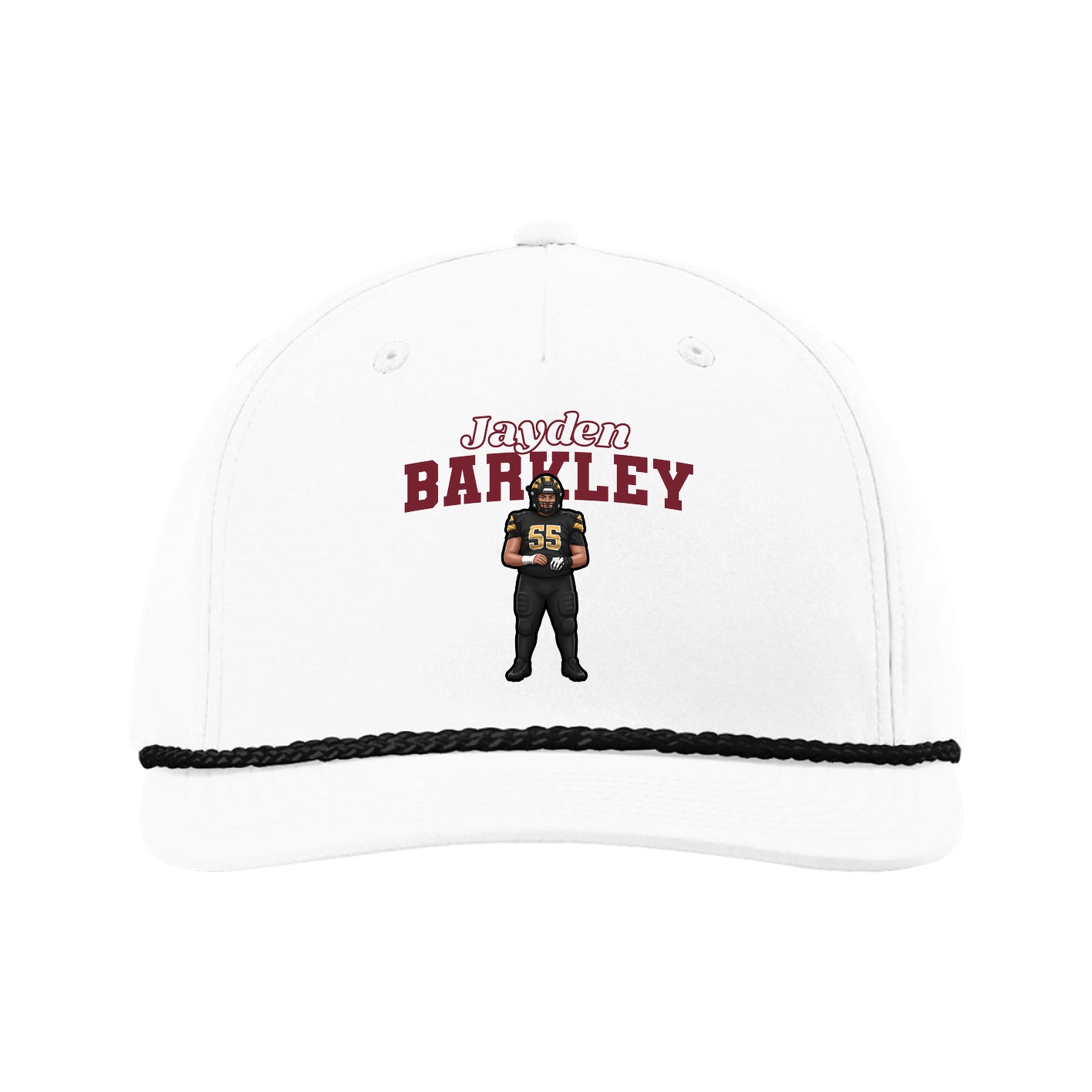 Five-Panel Classic Rope Cap — Name Arch in White
