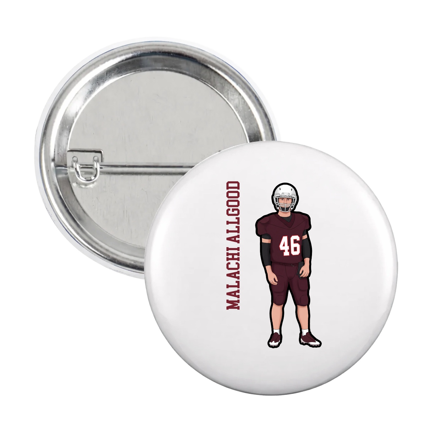 Game Day Button — Name Vertical in White