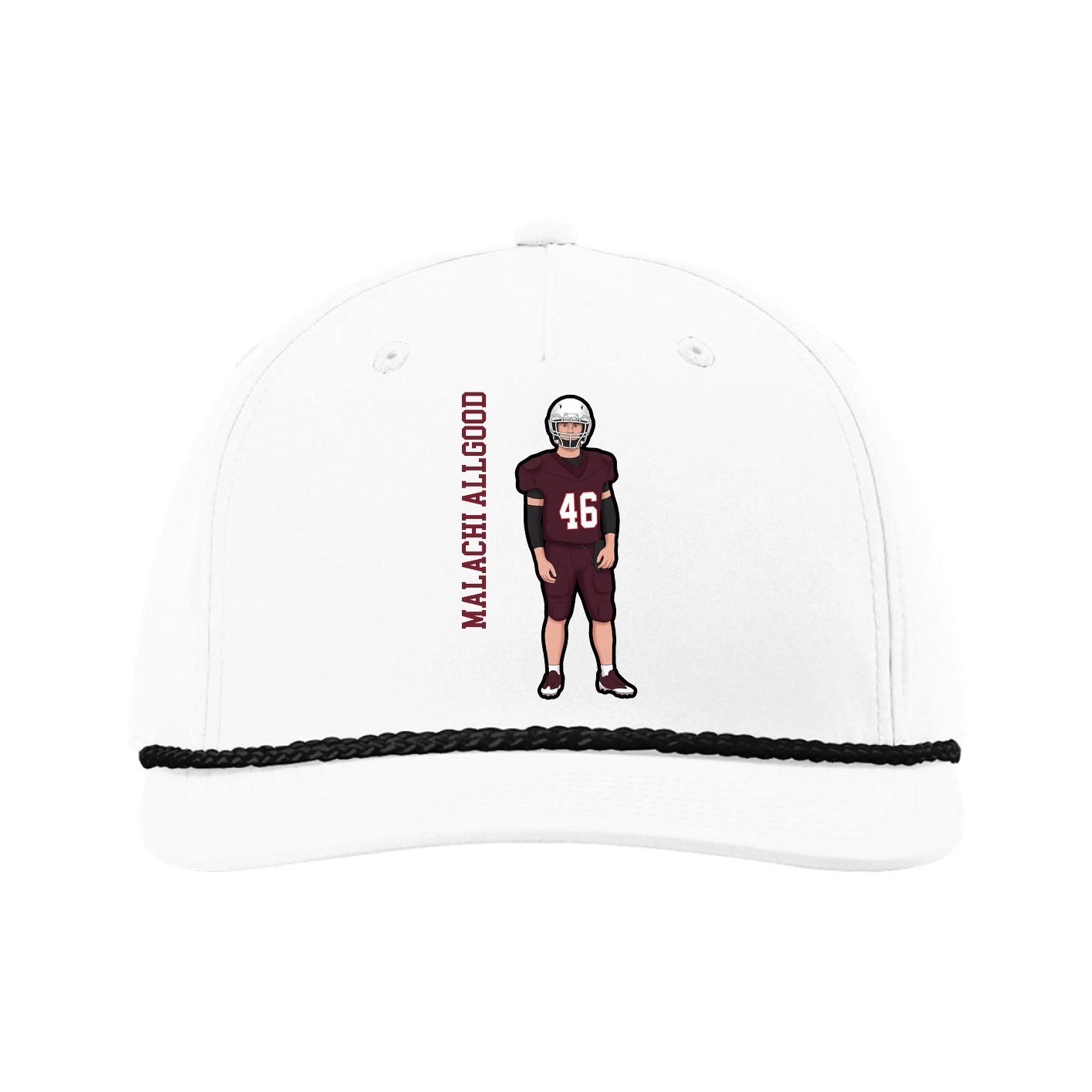 Five-Panel Classic Rope Cap — Name Vertical in White