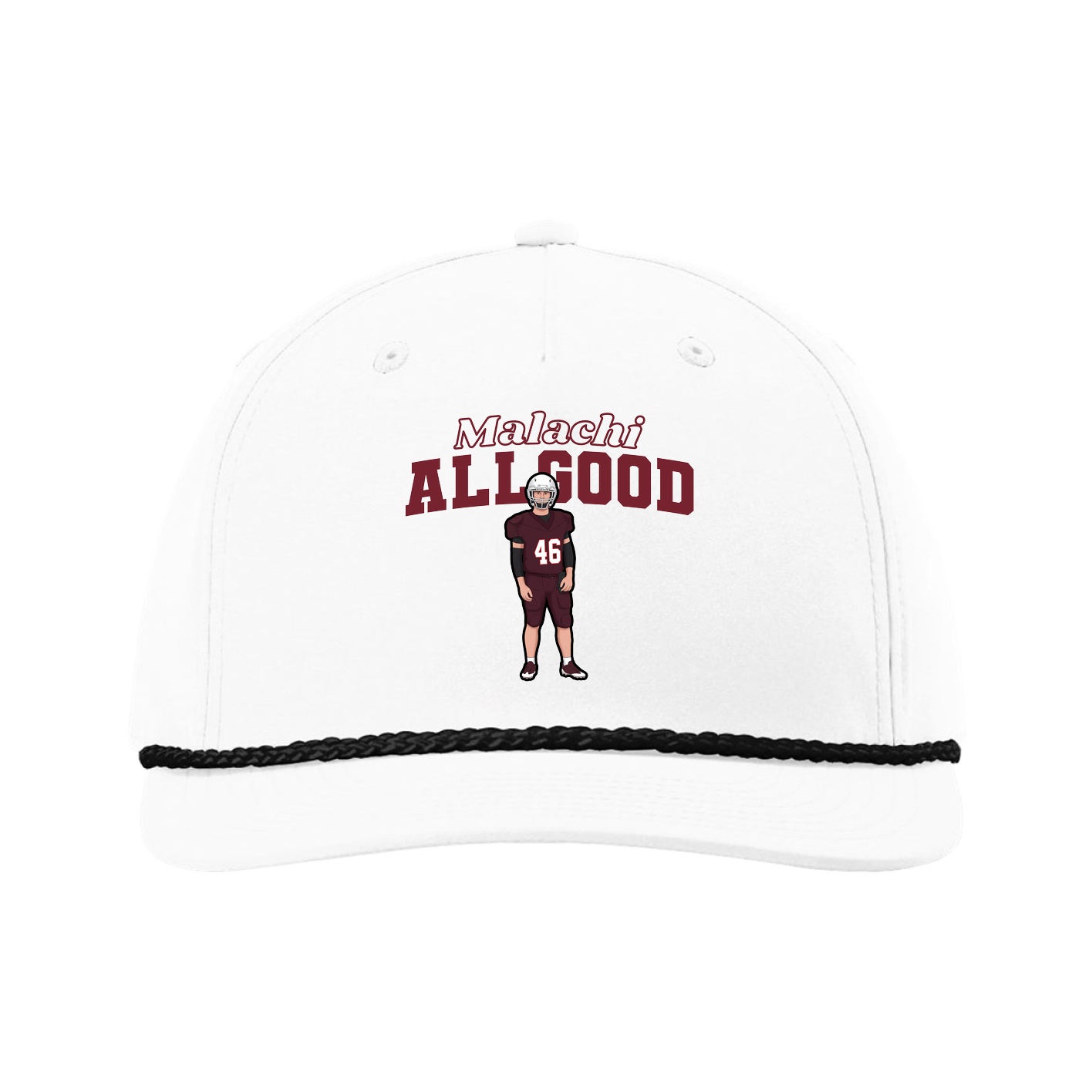 Five-Panel Classic Rope Cap — Name Arch in White