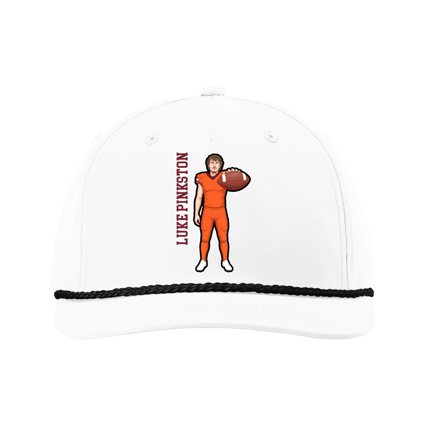 Five-Panel Classic Rope Cap — Name Vertical in White