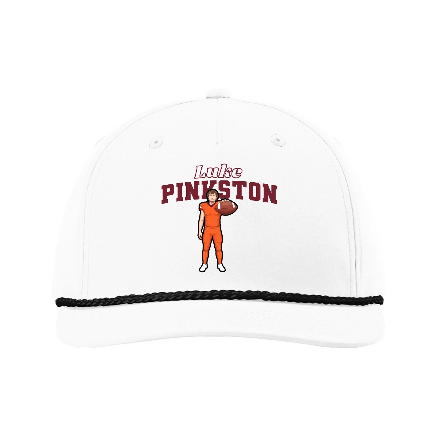 Five-Panel Classic Rope Cap — Name Arch in White