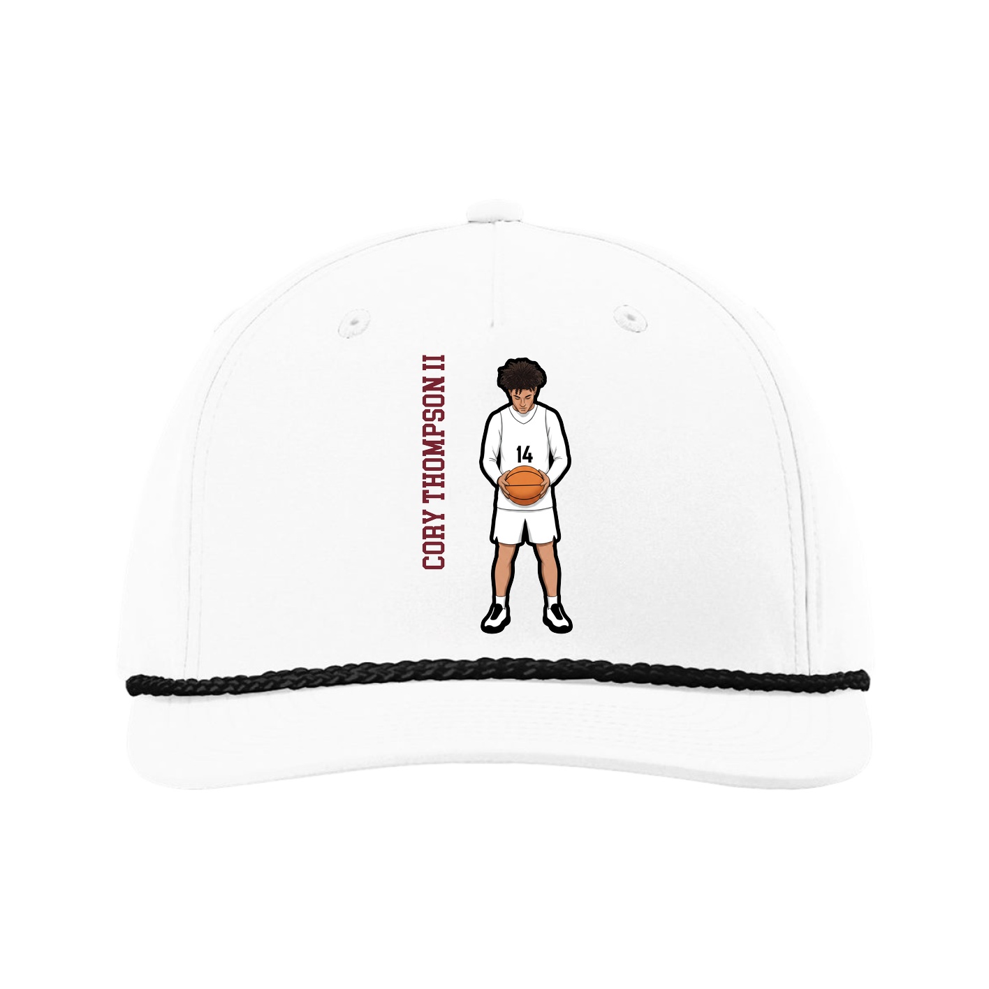 Five-Panel Classic Rope Cap — Name Vertical in White