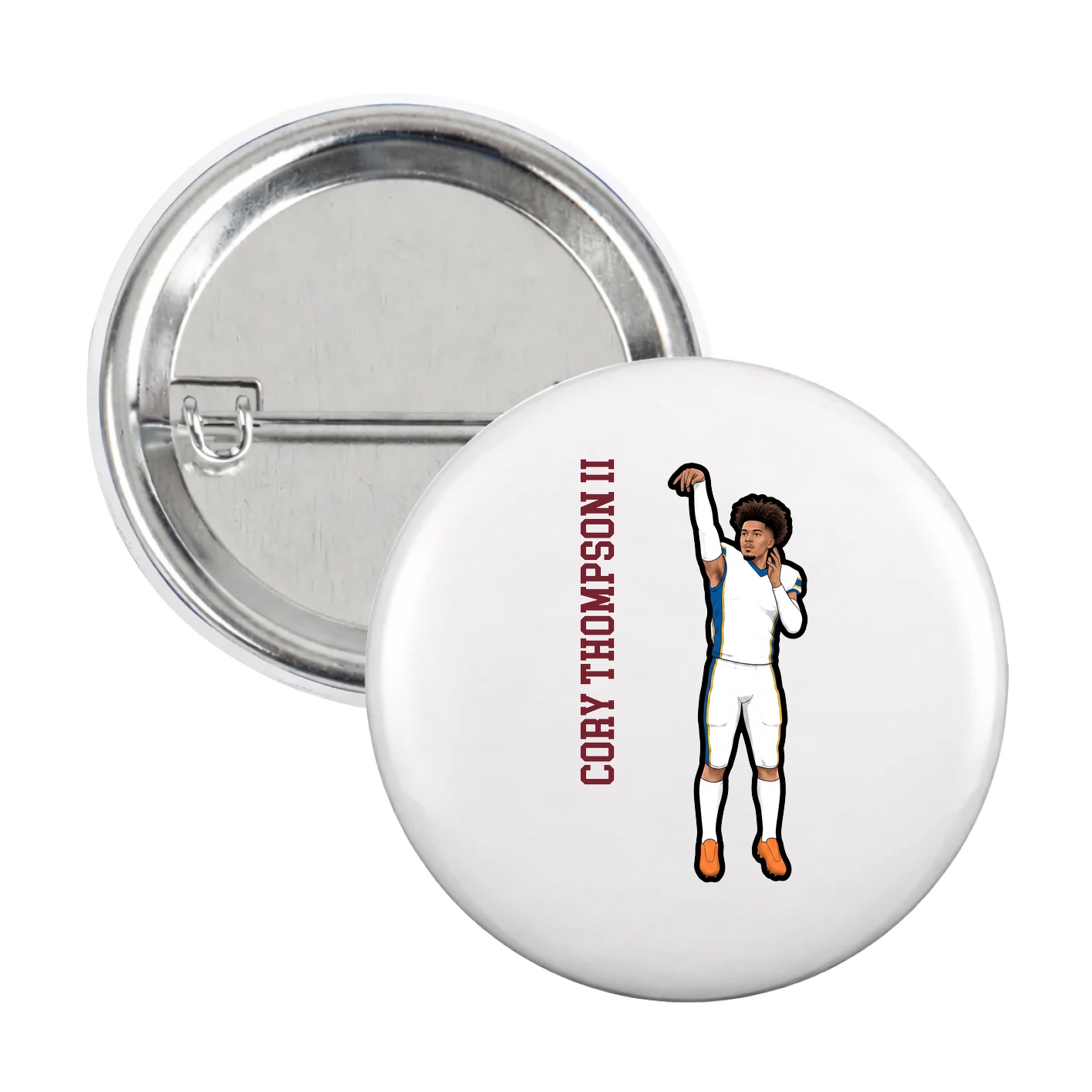 Game Day Button — Name Vertical in White
