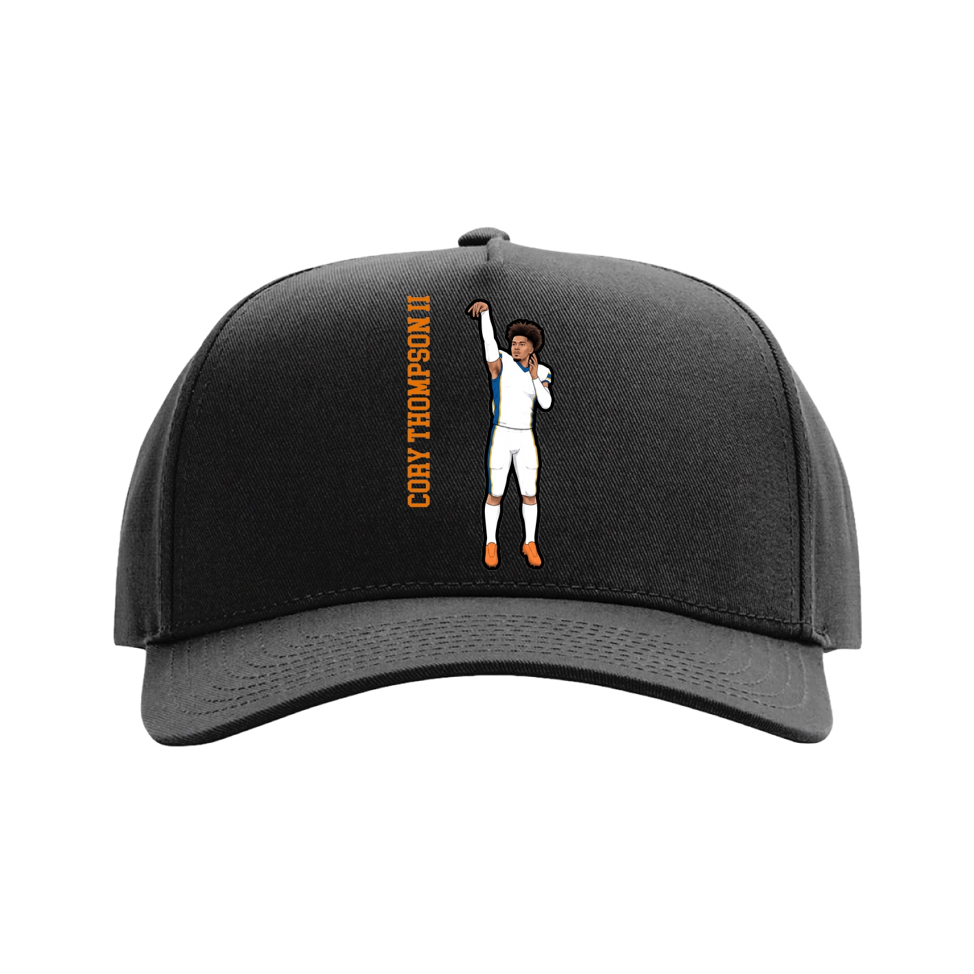 Full Fabric Five-Panel Champ Cap — Name Vertical in Black