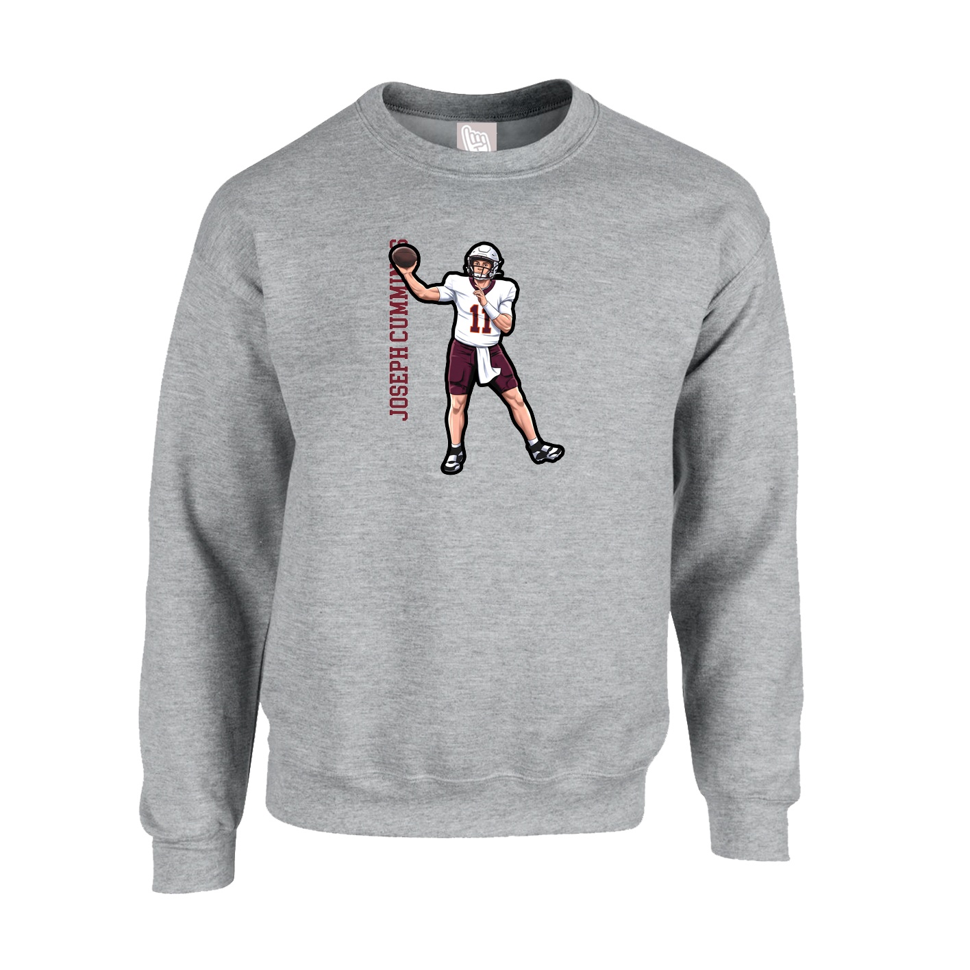 Fleece Crew — Name Vertical in Grey