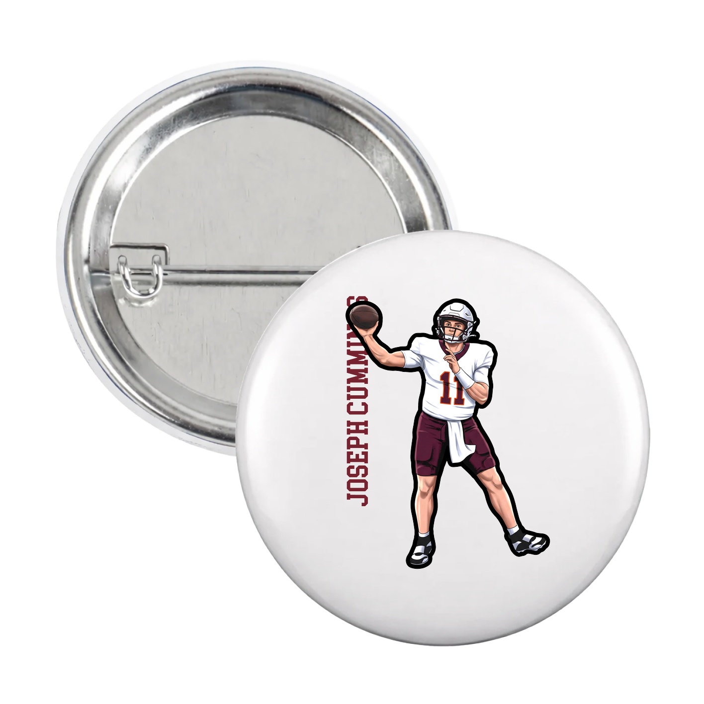 Game Day Button — Name Vertical in White