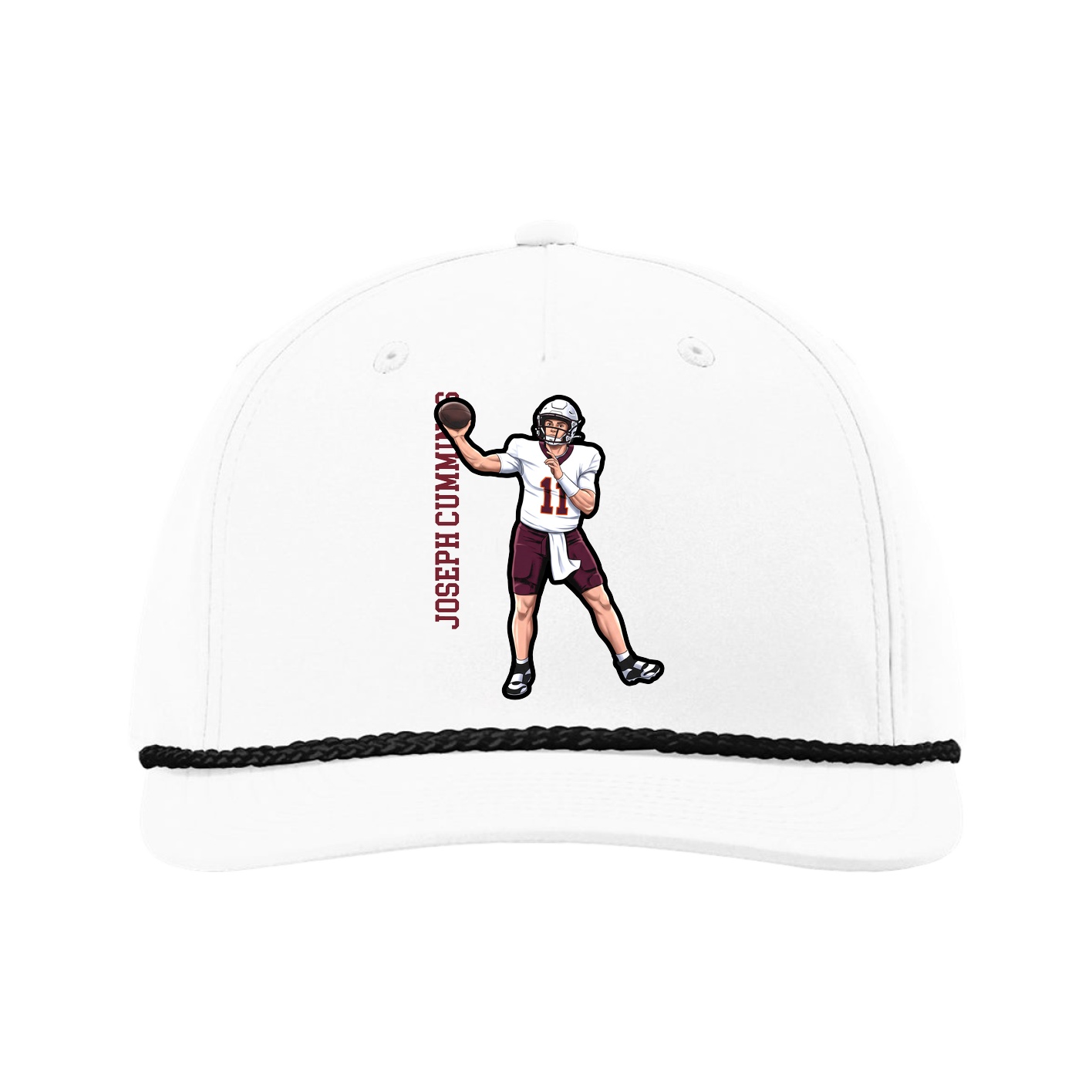 Five-Panel Classic Rope Cap — Name Vertical in White