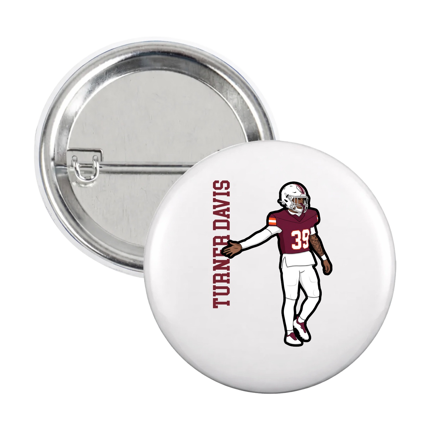 Game Day Button — Name Vertical in White