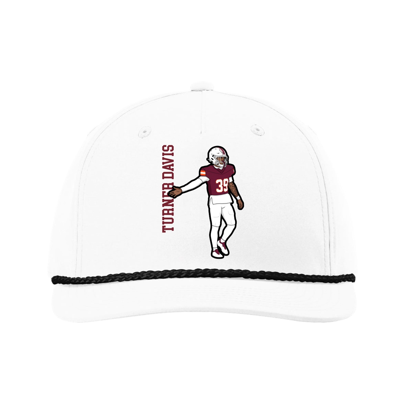 Five-Panel Classic Rope Cap — Name Vertical in White
