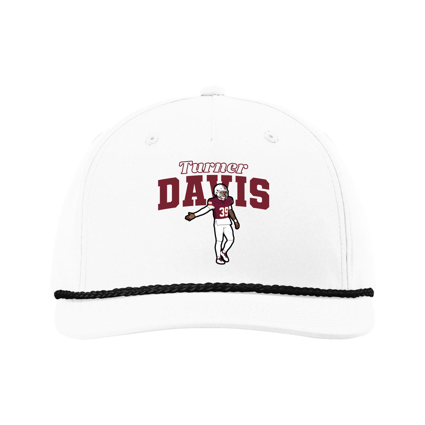 Five-Panel Classic Rope Cap — Name Arch in White