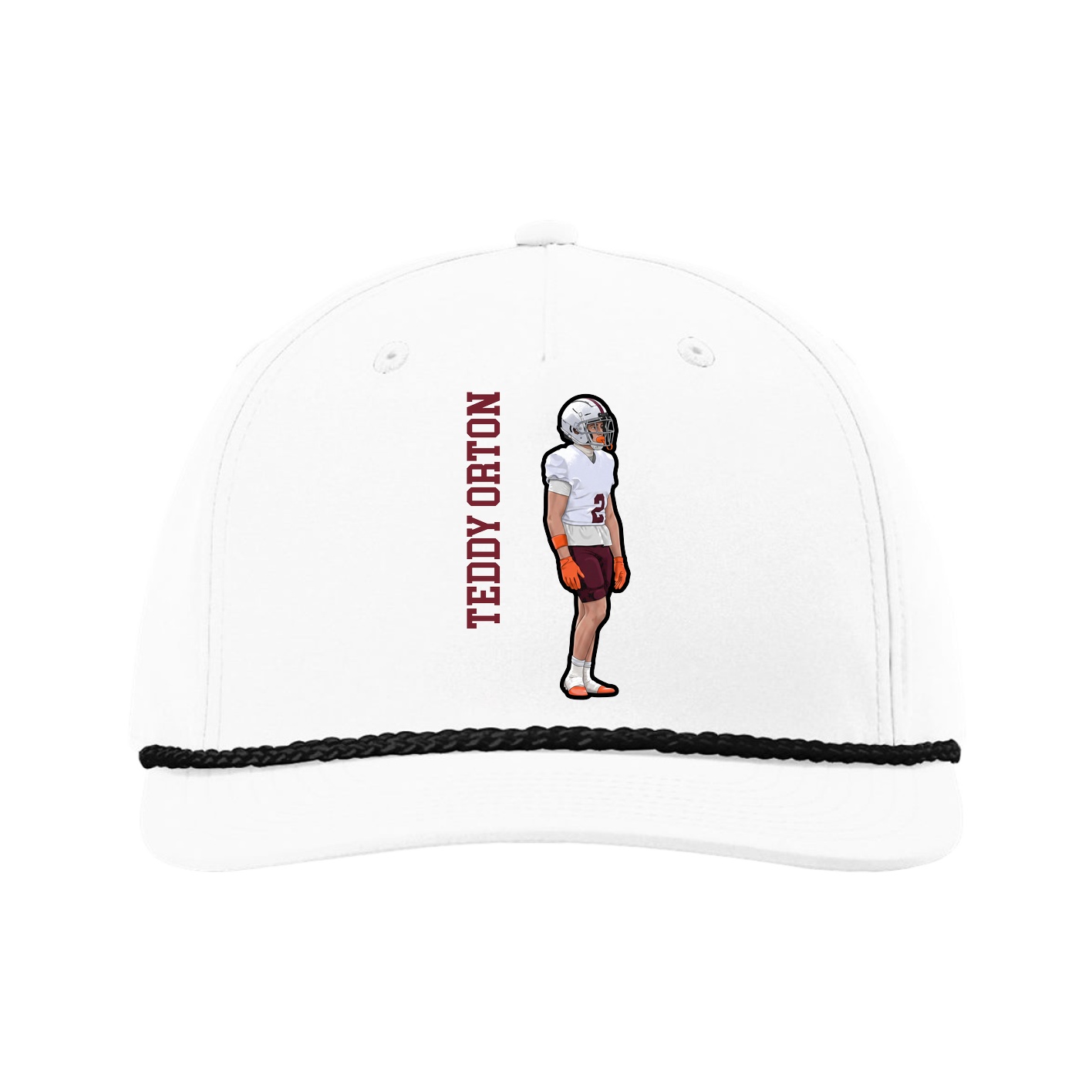 Five-Panel Classic Rope Cap — Name Vertical in White