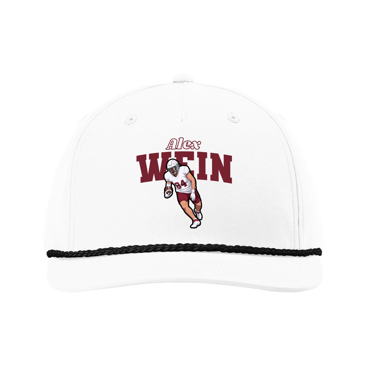 Five-Panel Classic Rope Cap — Name Arch in White
