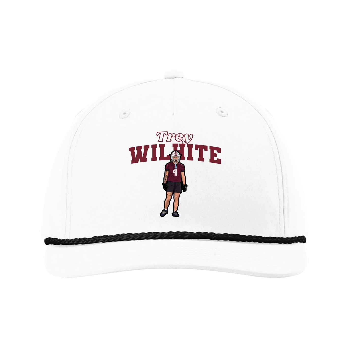 Five-Panel Classic Rope Cap — Name Arch in White