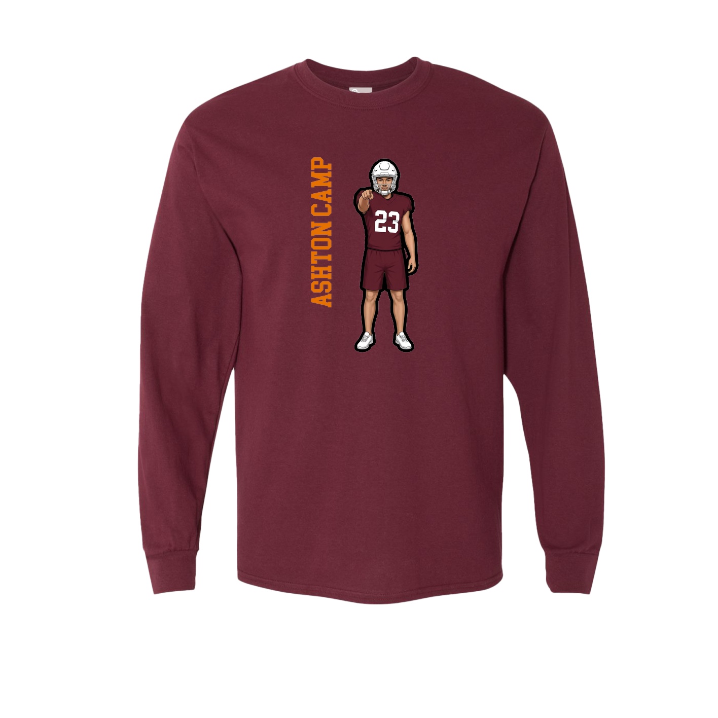 Long Sleeve Tee — Name Vertical in Maroon