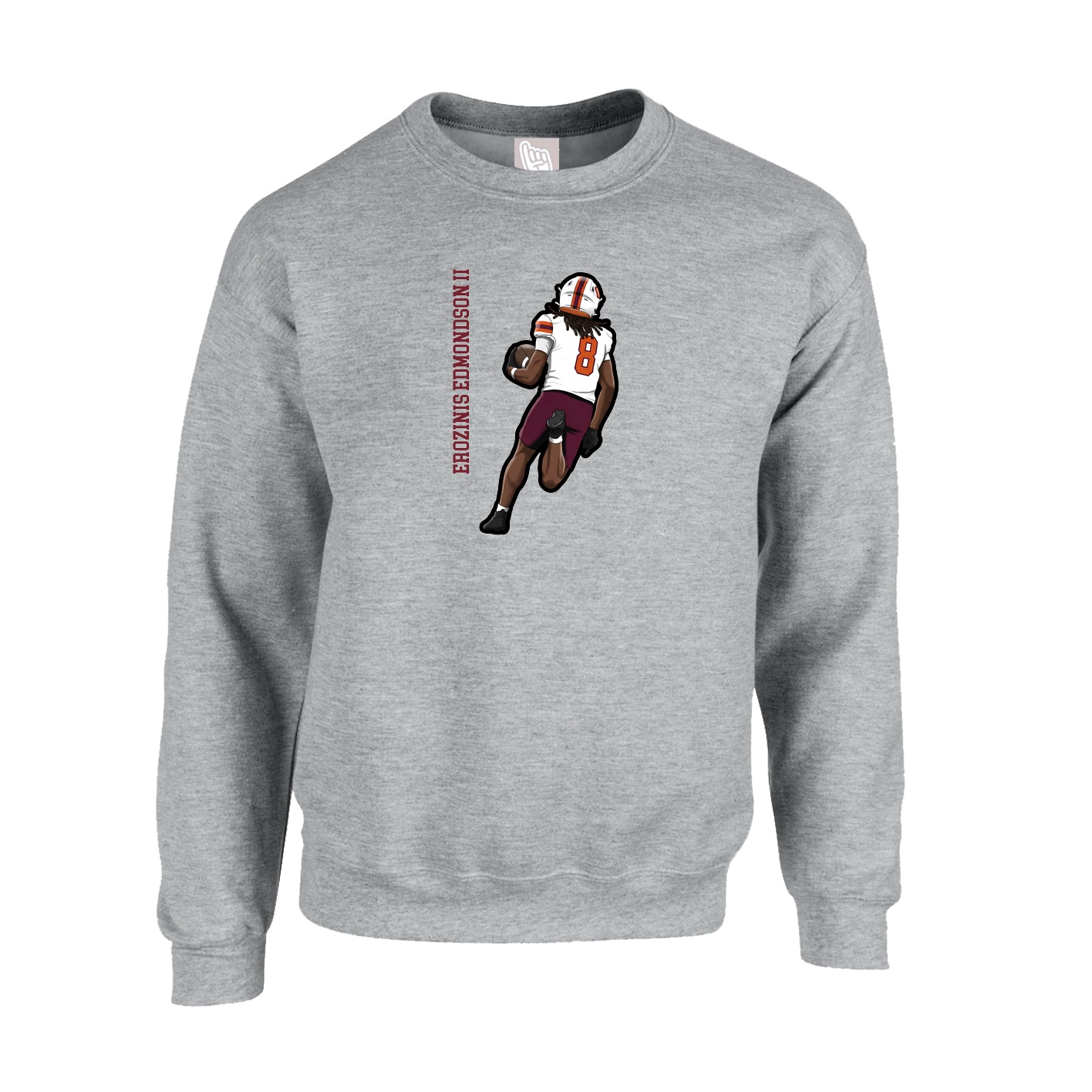Fleece Crew — Name Vertical in Grey