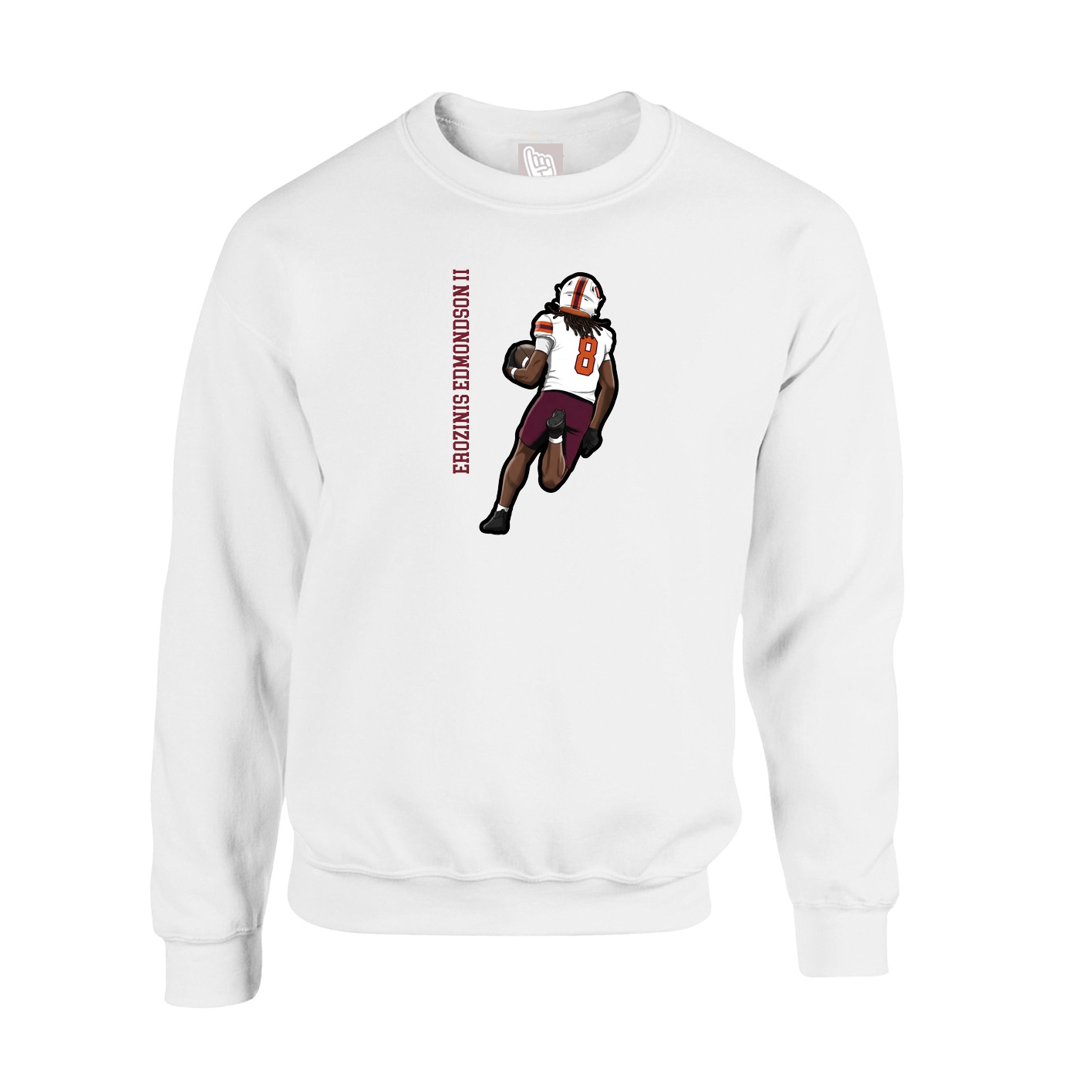 Fleece Crew — Name Vertical in White