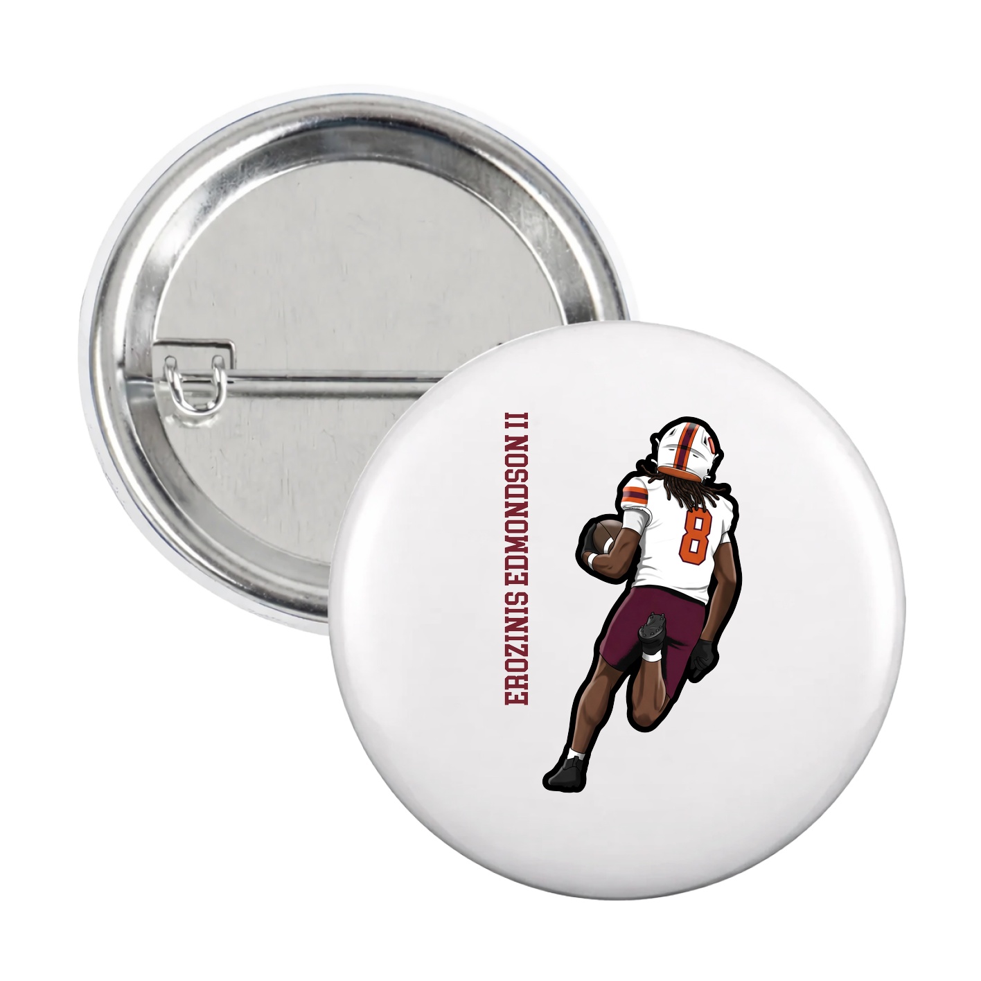 Game Day Button — Name Vertical in White