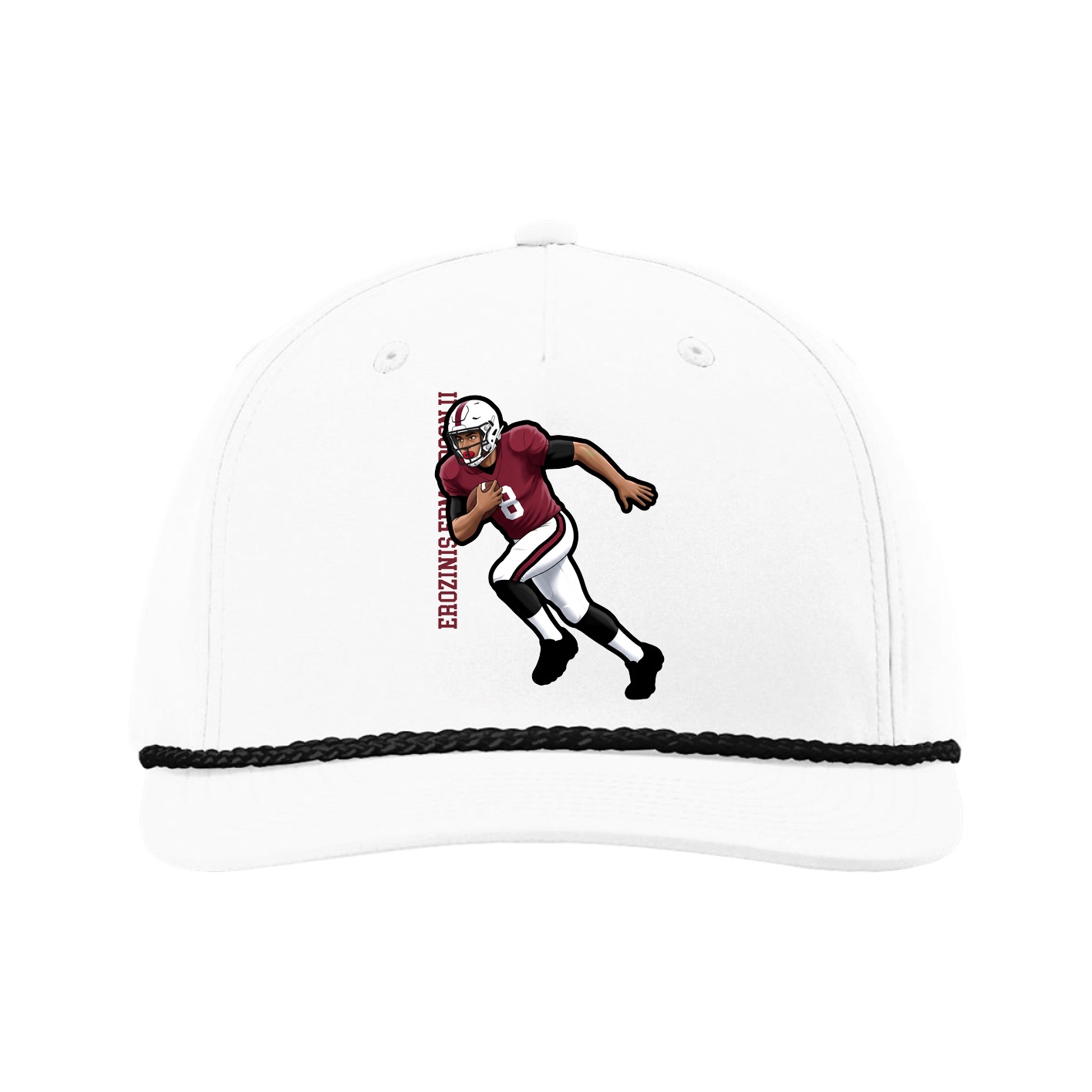 Five-Panel Classic Rope Cap — Name Vertical in White