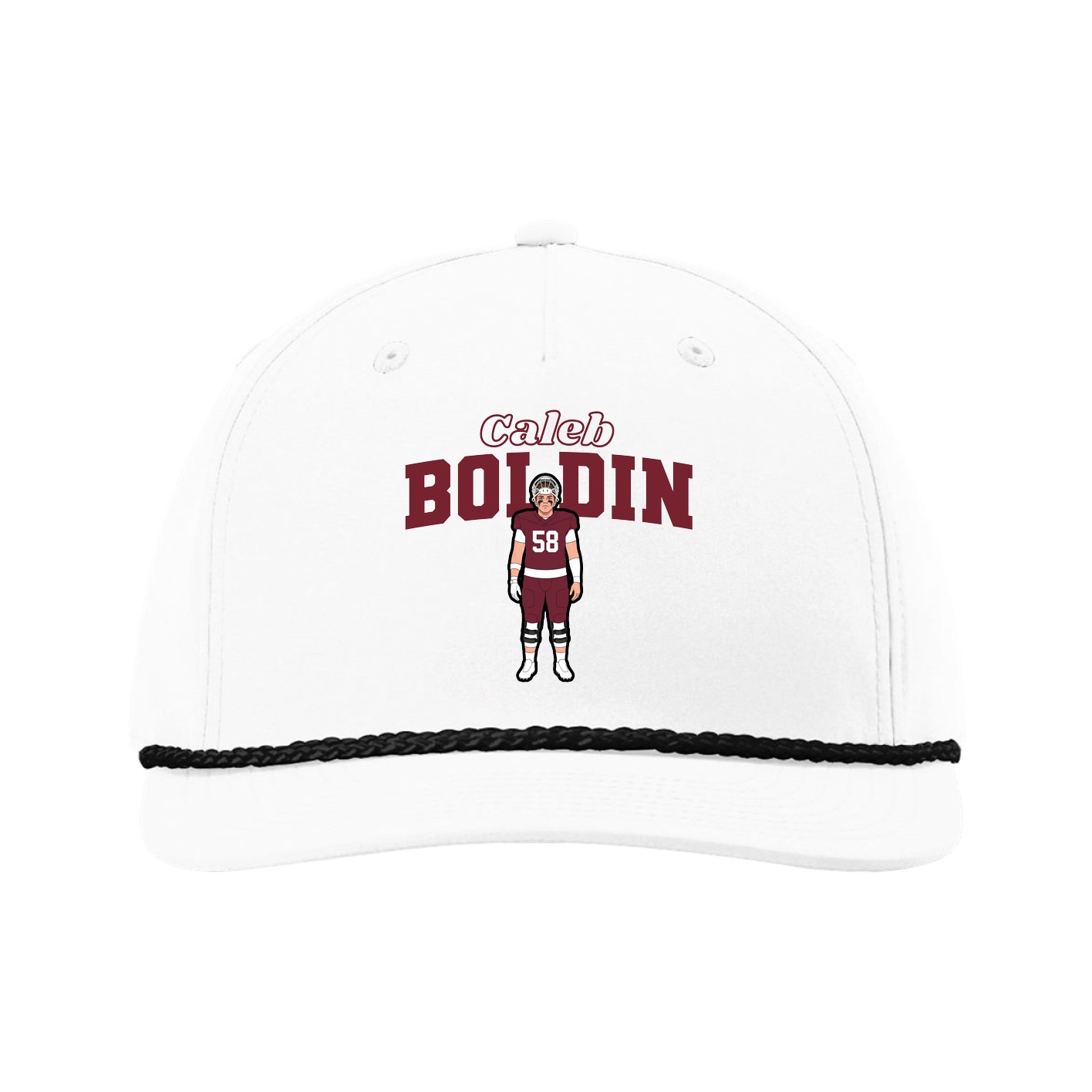 Five-Panel Classic Rope Cap — Name Arch in White