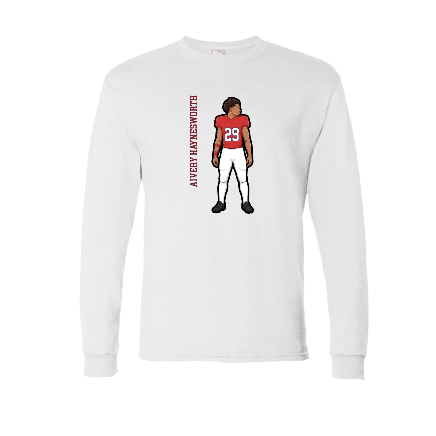 Long Sleeve Tee — Name Vertical in White