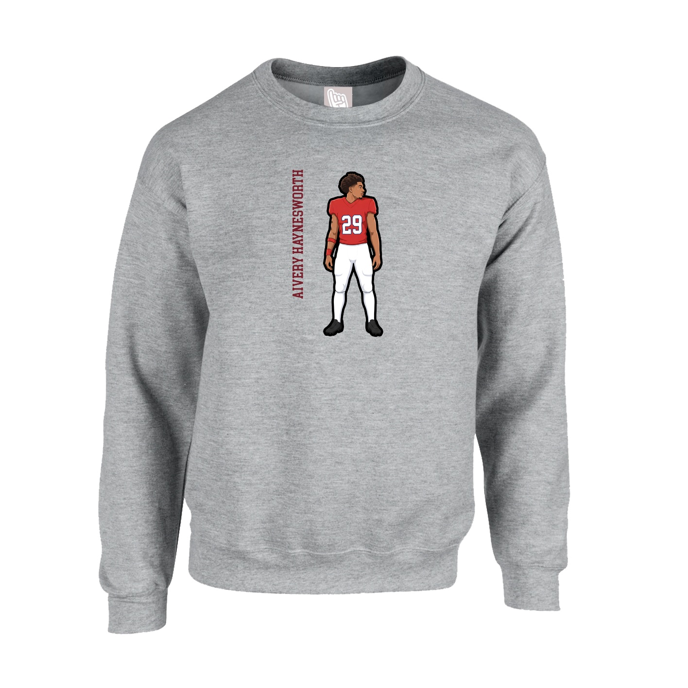 Fleece Crew — Name Vertical in Grey