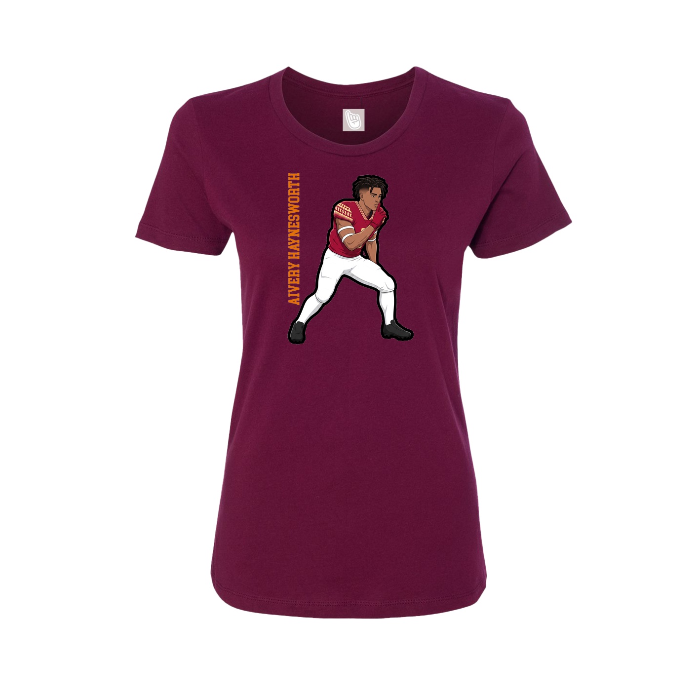 Fitted Women's Tee — Name Vertical in Maroon
