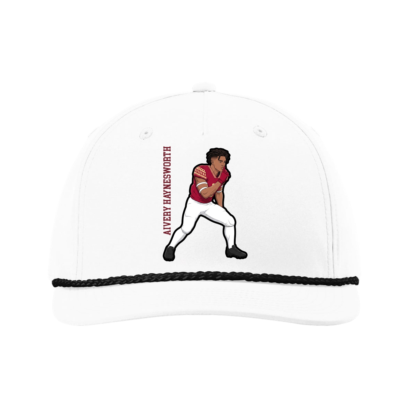 Five-Panel Classic Rope Cap — Name Vertical in White