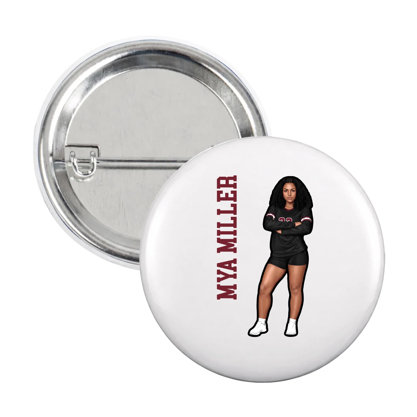 Game Day Button — Name Vertical in White