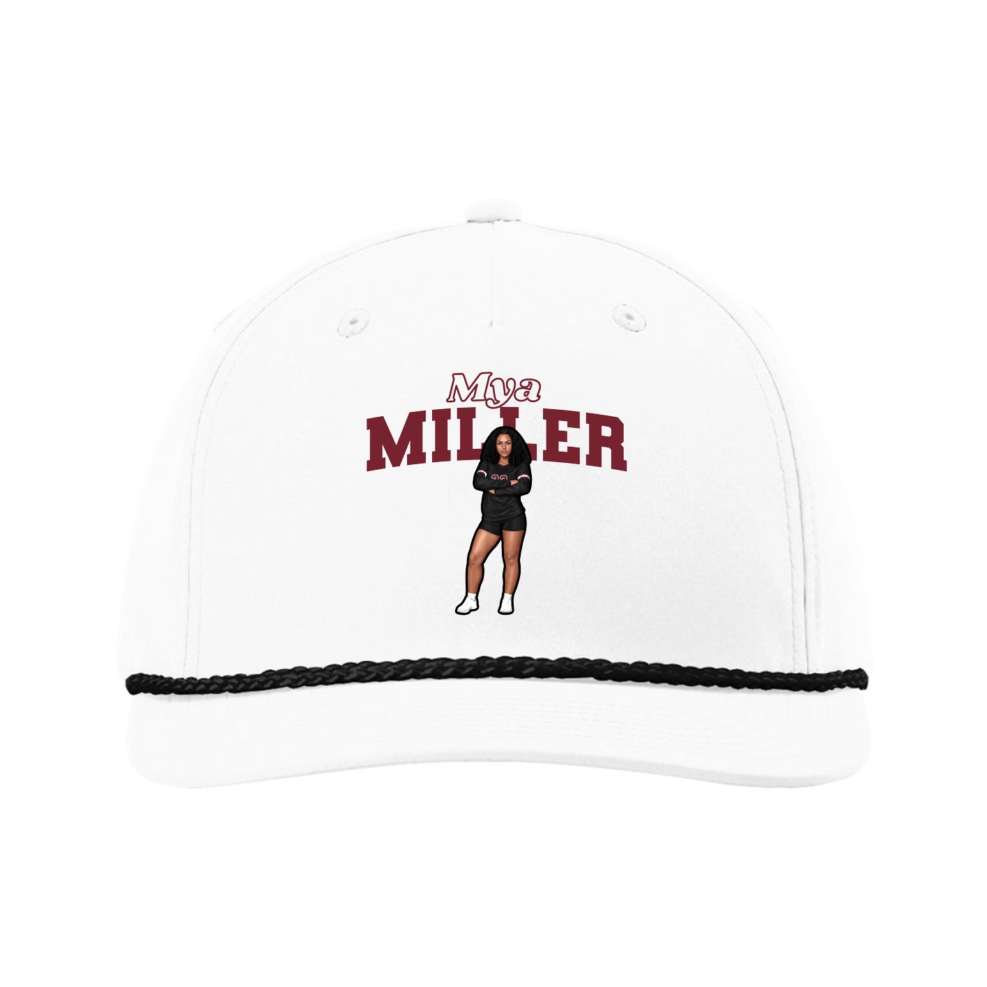 Five-Panel Classic Rope Cap — Name Arch in White