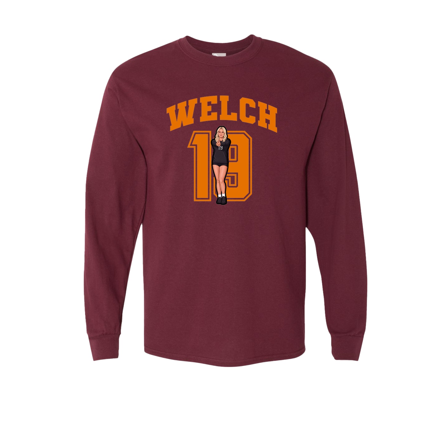 Long Sleeve Tee — Number in Maroon