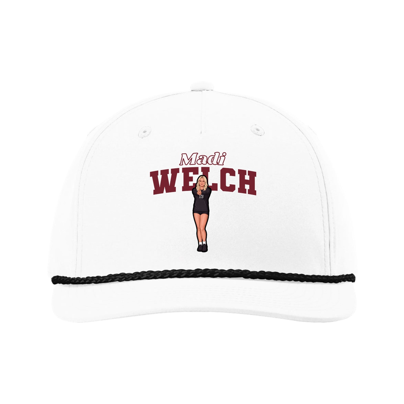 Five-Panel Classic Rope Cap — Name Arch in White