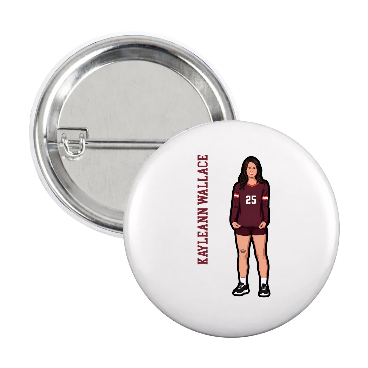 Game Day Button — Name Vertical in White