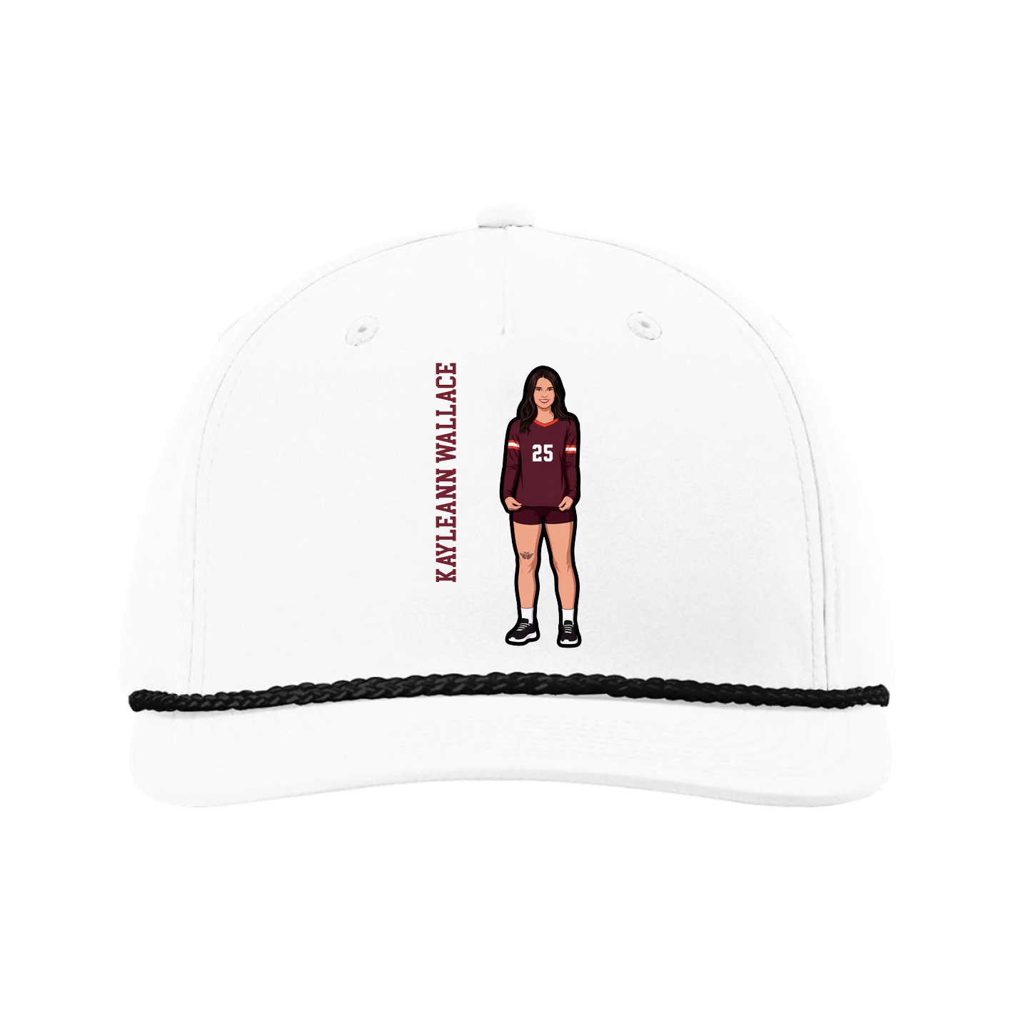 Five-Panel Classic Rope Cap — Name Vertical in White