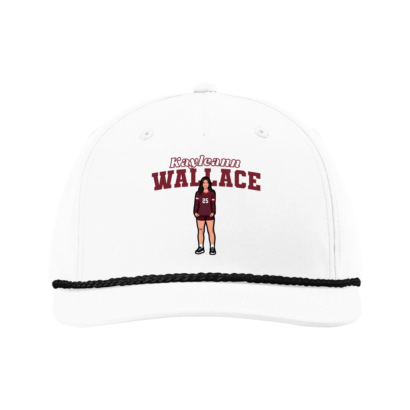 Five-Panel Classic Rope Cap — Name Arch in White